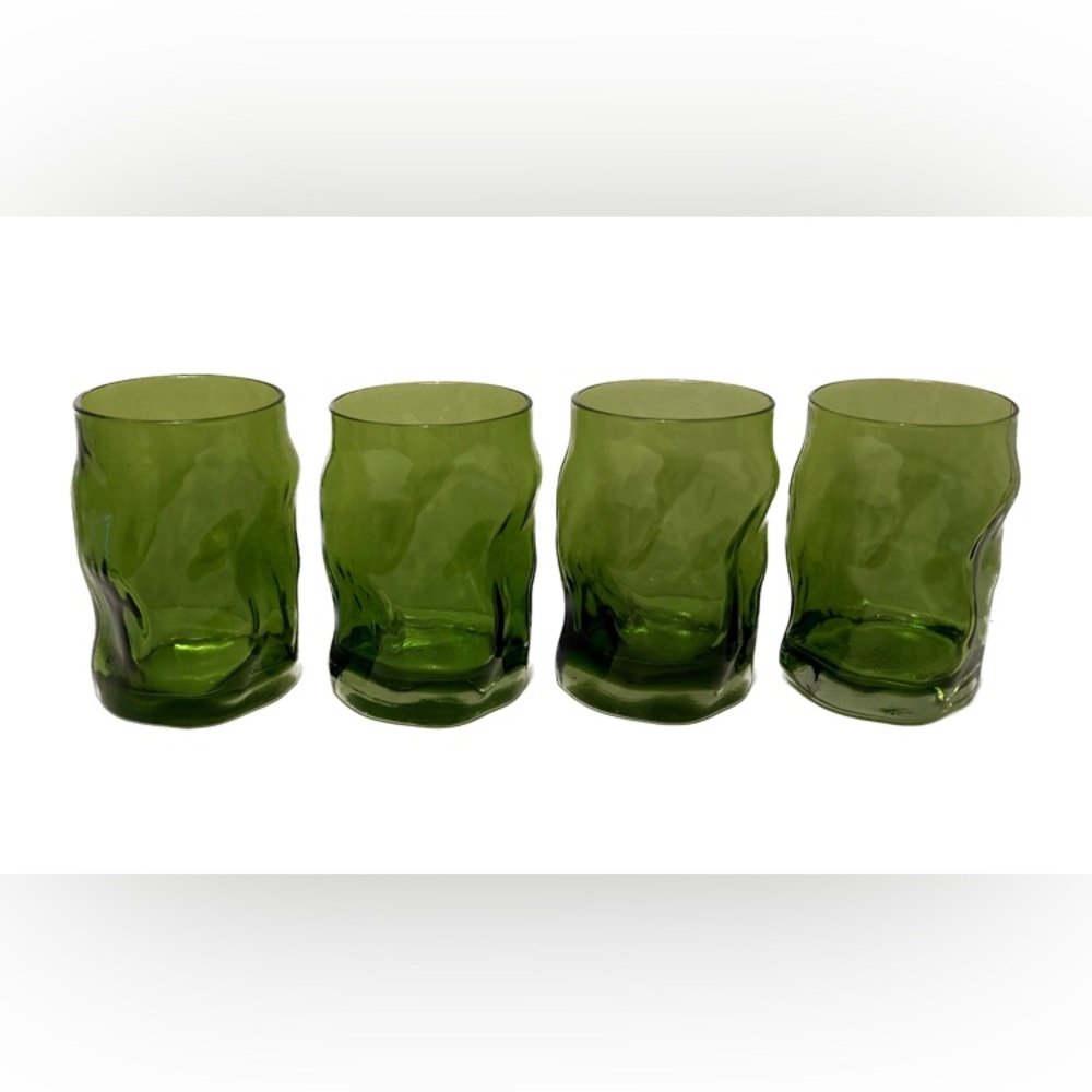 Bormioli Rocco Water / Drinking Glasses / Tumblers, Indented Pinched Form, Green